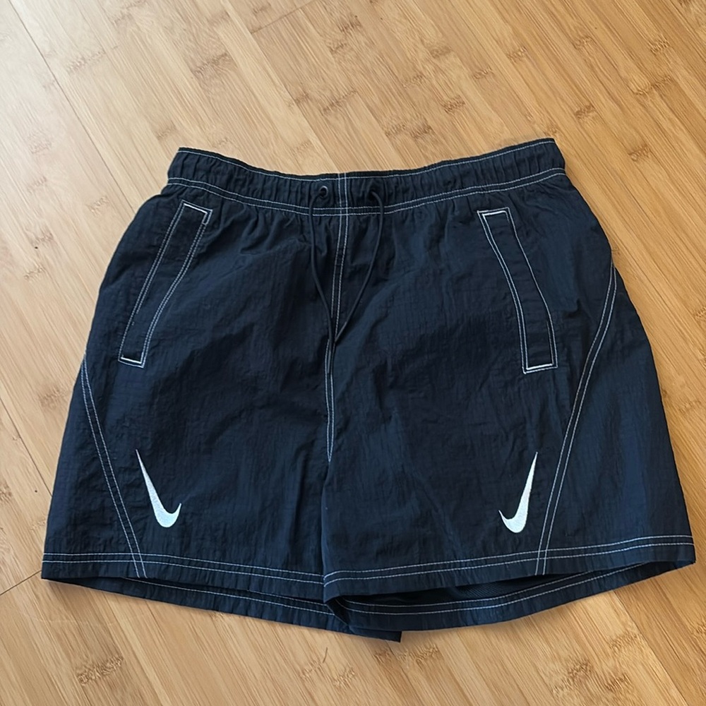 Nike sportswear nsw black logo nylon high rise waisted shorts